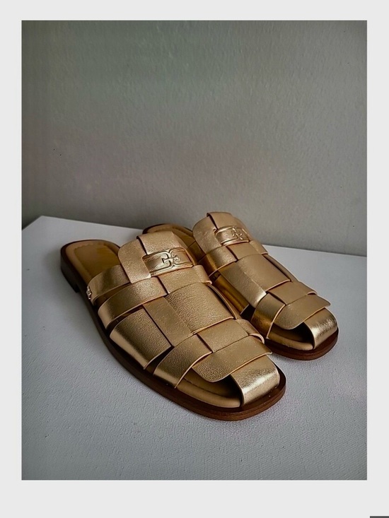 Sam Edelman Shoes - Sam Edelman Dina Gold Woven Slide Mules, Size 8.5M